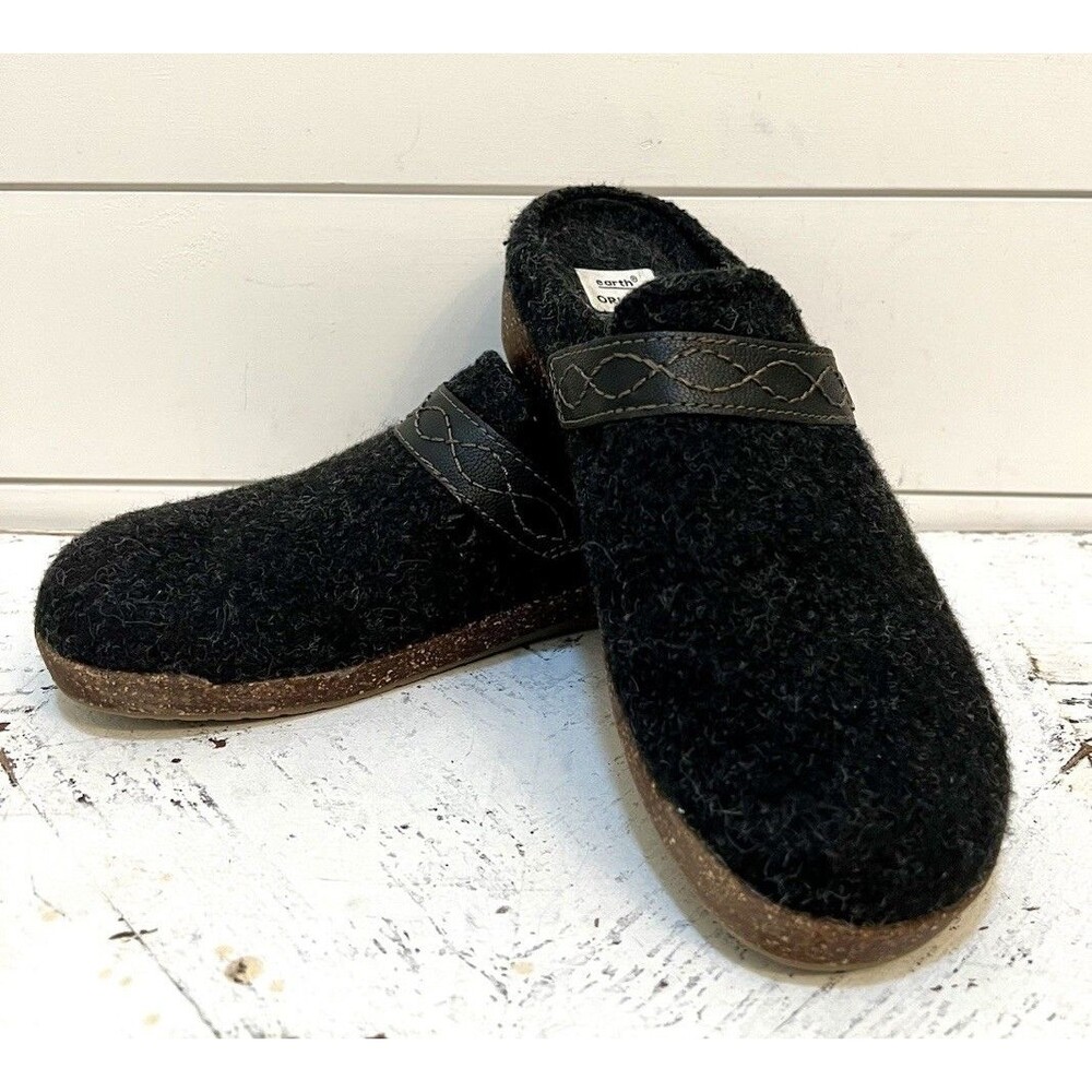 Earth Origins Aurora Janet Shoes Womens 8M Black Wool Felt Slip On Comfort Clogs